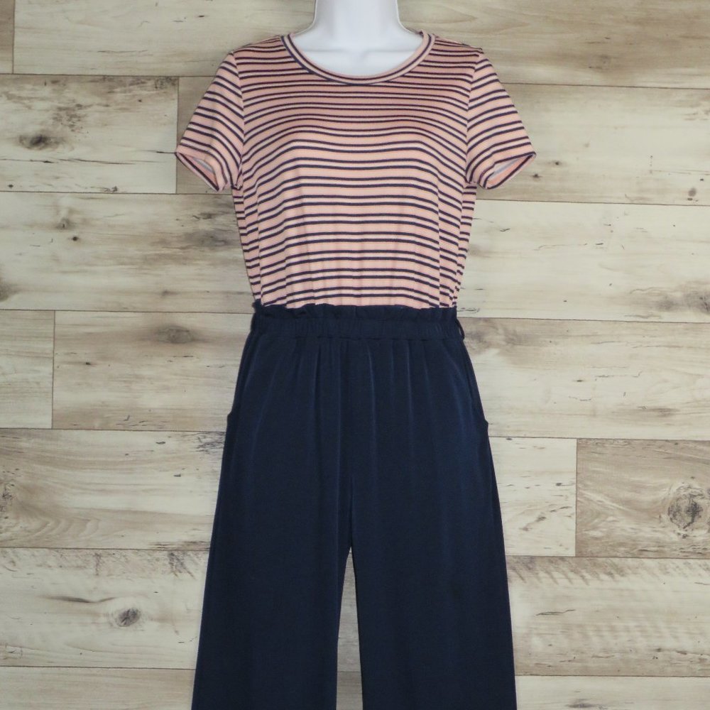 Monteau* Women's Short Sleeve Boat Neck Keyhole Back With Pockets Romper~Size XL